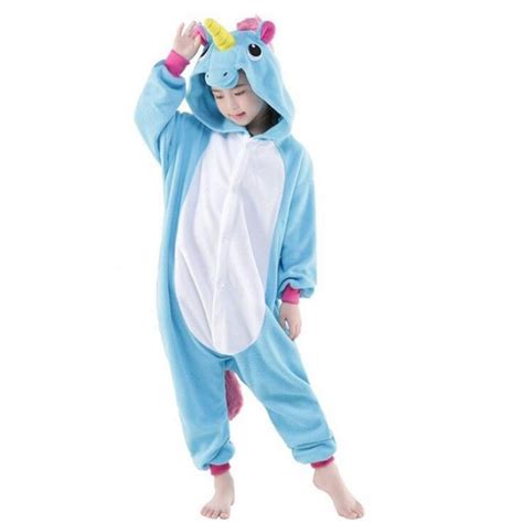 Blue Unicorn Kids Kigurumi Onesies Hoodie Animal Pajamas Costume T