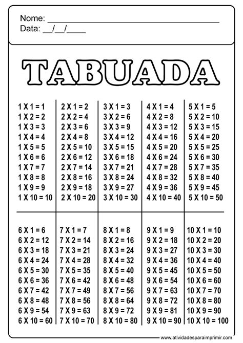 Tabuada Pronta Pra Imprimir Tabuada Matematica B