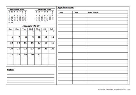 2019 Blank Appointment Calendar Free Printable Templates
