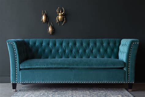 Rockettstgeorgeteal Velvet Chesterfield Sofa With Stud Detail