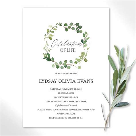 Memorial Service Invitation Printable Template For A Celebration Of Life