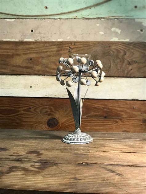 Galvanized Metal Flower Candleholder Etsy