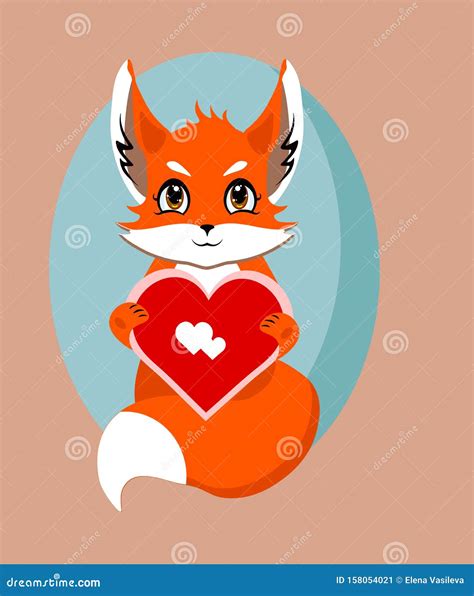Fox With Heart In Love Isolated Vector Illustration Stock Vector