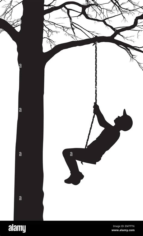 A Boy Swings On A Tree Stock Vector Image And Art Alamy