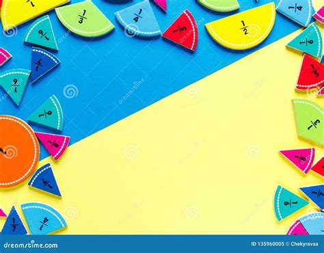 Colorful Math Fractions On The Yellow And Blue Bright Backgrounds