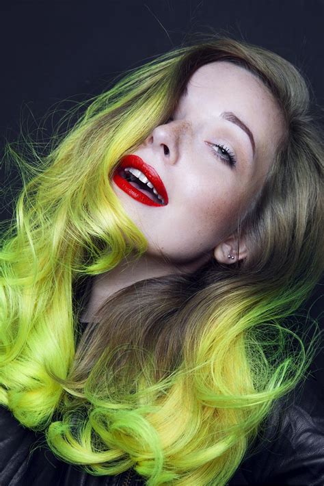 Neon Yellow Ombre By Cameron Lesiege For Paul Mitchell Pravana Neons In 2019 Green Hair Cool