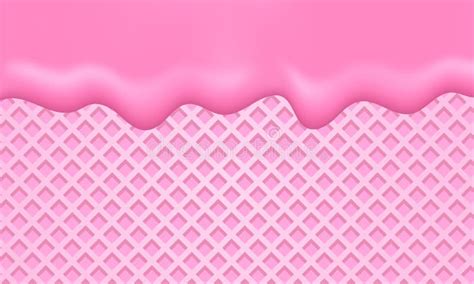 Strawberry Cream Melted On Pink Waffle Background Pink Strawberry Cream Dripping Background