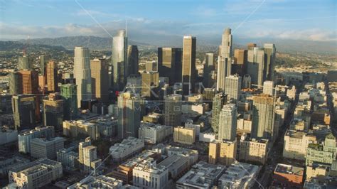A View Of Tall Skyscrapers In Downtown Los Angeles California Aerial