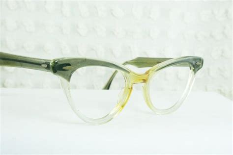 50s cat eye glasses 1950s womens eyeglass gray horn rim fade clear translucent two tone frame 46