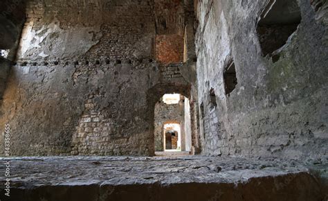 Room Of The Ruins Of An Ancient Fortess Used By Soldiers During Stock