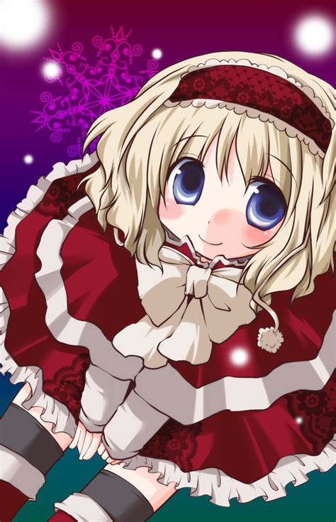 Safebooru 1girl Alice Margatroid Blonde Hair Blue Eyes Bow Christmas Dress Futami Yayoi
