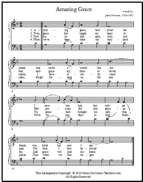 From a youtube video, click the bookmark to find it's sheet music. Free Printable Music Sheets Amazing Grace Solos and Duet for Piano