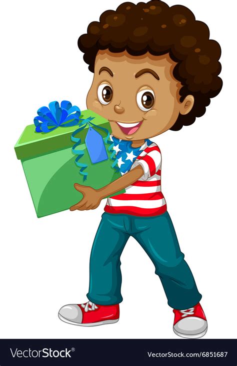 Little Boy Holding A Present Box Royalty Free Vector Image