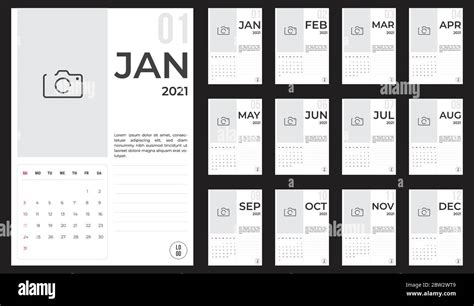 Calendario 2021 Ilustración Plantilla La Semana De Simulacro Comienza El Domingo Imagen