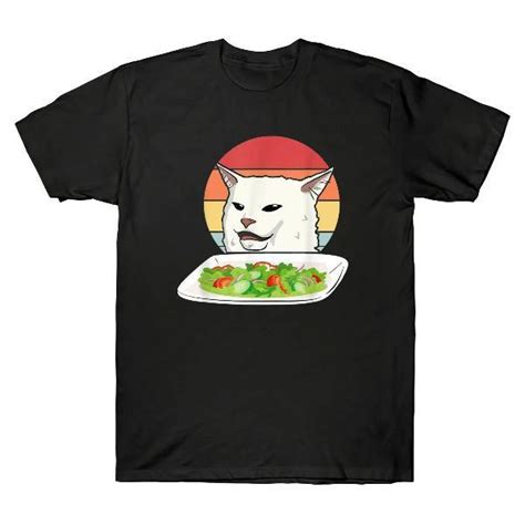 Angry Yelling At Confused Cat At Dinner Table Meme Retro Unisex Tshirt