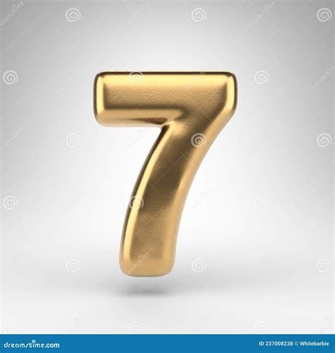 Number 7 On White Background Golden 3d Number With Gloss Metal Texture