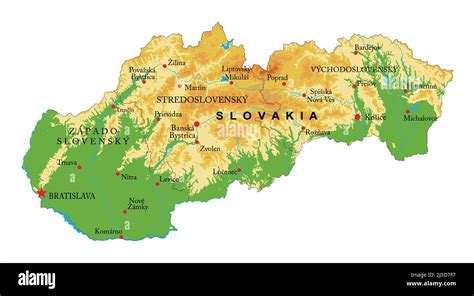mapa físico muy detallado de eslovaquia en formato vectorial con todas las formas de relieve