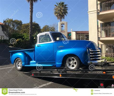 Classic 1953 Blue Chevy Truck On A Flatbed Tow Truck Editorial Photo