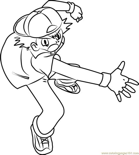 Ash Throwing A Pokeball Coloring Page For Kids Free Ash Ketchum