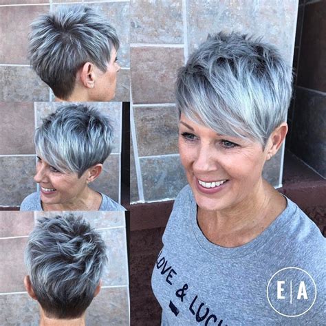Spiky Gray Balayage Pixie For Women Over 50 Short Hair Styles Pixie