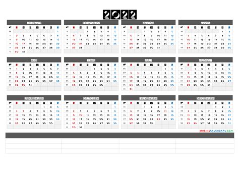 Printable 2022 Yearly Calendar With Week Numbers Premium Templates
