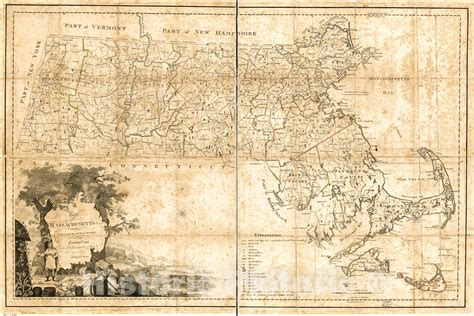 Historic 1801 Map Map Of Massachusetts Proper In 2021 Massachusetts Map Old Map Photo Paper