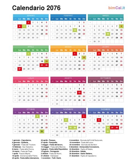 Calendario 2076 Italia Bimcalit