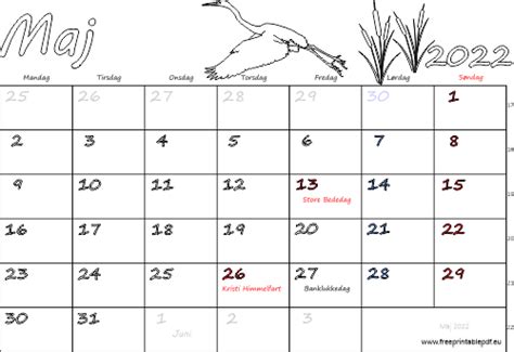 Kalender Maj 2022 Printervenlig Gratis Printable Pdf