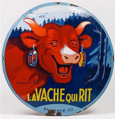 Sold at Auction LA VACHE QUI RIT Plaque émaillée ronde bombée