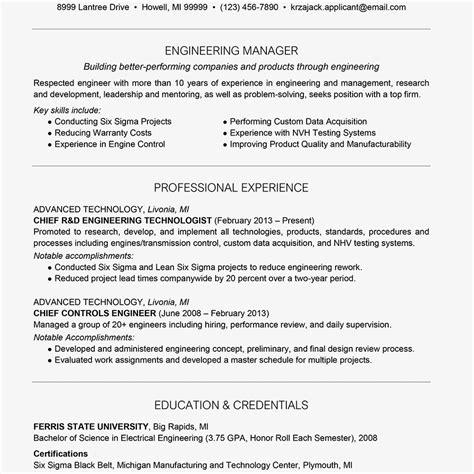 Begin your resume with a skills summary. Engineering Resume Example and Writing Tips
