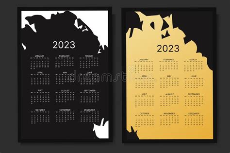 Classic Monthly Calendar For 2023 Calendar With Abstract Shapes Black