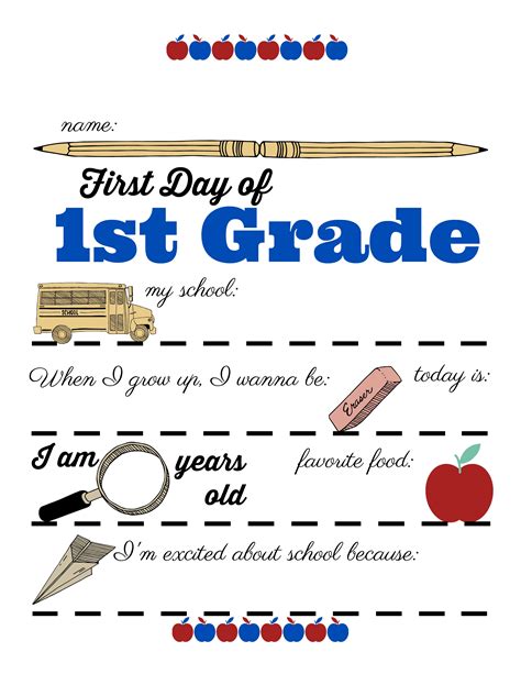 First Day Of First Grade Free Printable