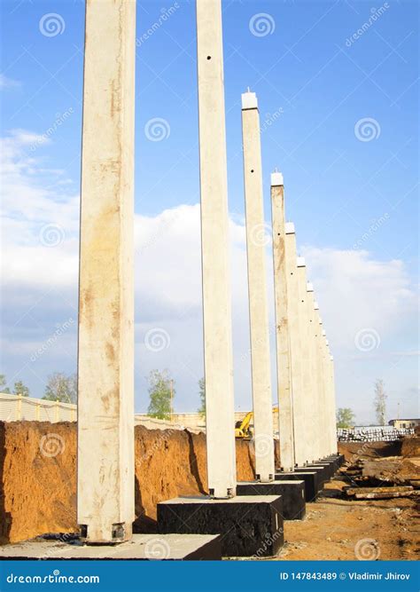 Installation Of Reinforced Concrete Columns On The Foundation Stock