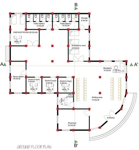 Health Center Floor Plans Elevations And Section Details Built Archi In Hospital
