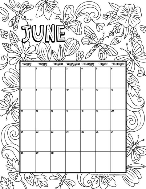 Printable Calendar Coloring Pages Printable Coloring Calendar For