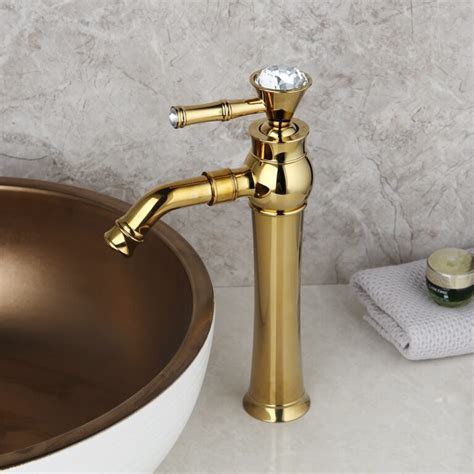 Gold Bathroom Basin Faucet With Diamond Handle Tall Royal Toiletry