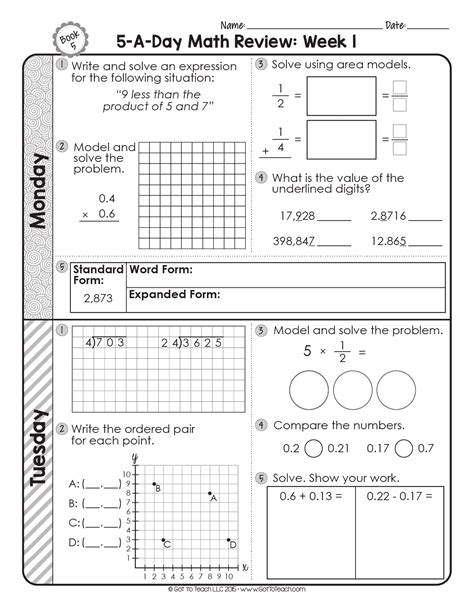 5th grade online math worksheets. 5th Grade Daily Math Spiral Review • Teacher Thrive