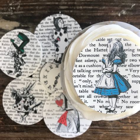 Edible Alice In Wonderland Book Page Cupcake Toppers Never Forgotten