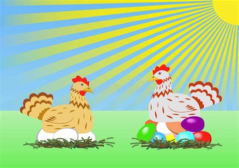 Chicken With Easter Eggs Stock Vector Illustration Of Spring 18522263