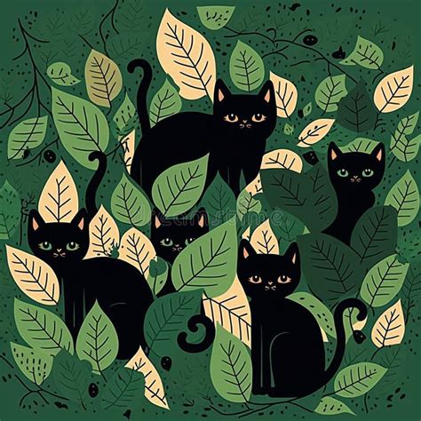 Cute Black Cats 2d Illustration Vector Flat Colors Sticker Cartoon
