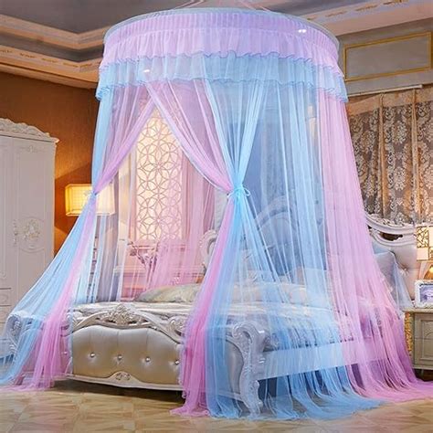 Mengersi Bed Canopy Mosquito Net Princess Elegant Lace Round Sheer Mesh Bed Curtains