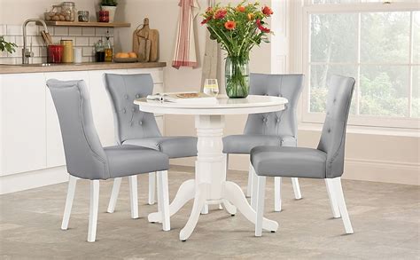 Kingston Round Dining Table And 4 Bewley Chairs White Wood Light Grey