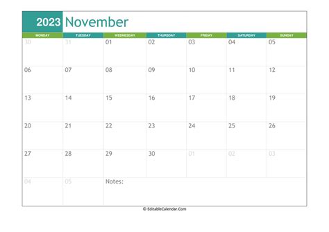 November 2023 Calendar Templates