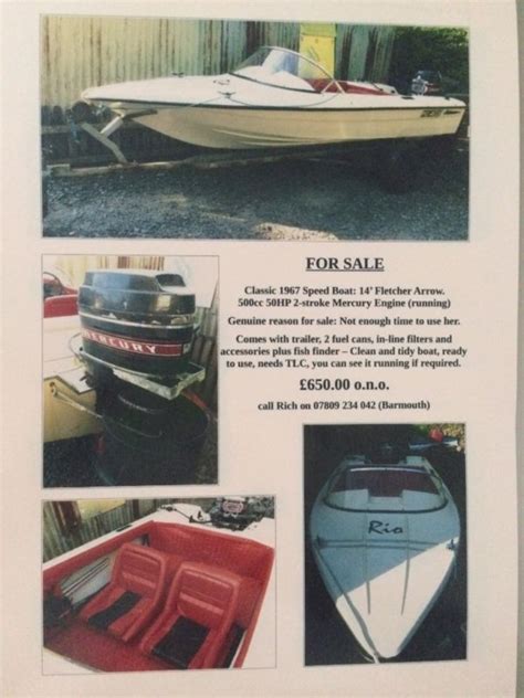Speed Boat 14ft Fletcher Arrow 1967 And 500cc 50hp Mercury Outboard