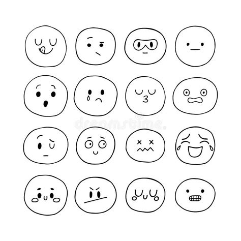 Happy Hand Drawn Funny Smiley Faces Sketched Facial Expressions Set