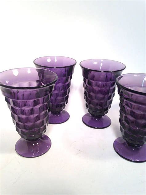 Fostoria American Amethyst Purple Set Of 4 Footed Goblets Glasses In 2019 Fostoria Glass