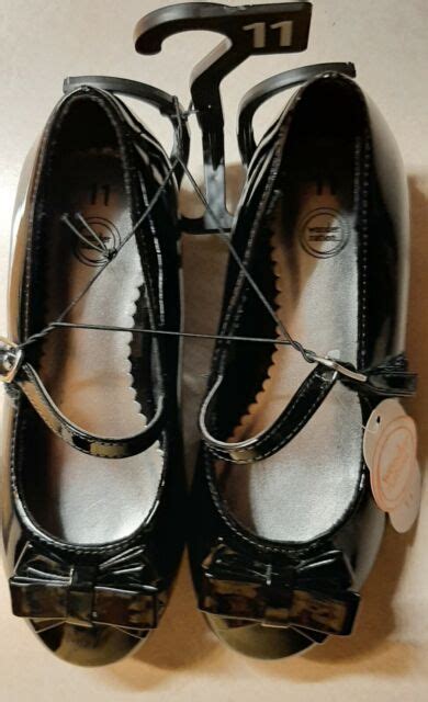 Nwt Wonder Nation Girls Black With Bow Patent Slip On Dressy Shoes Size