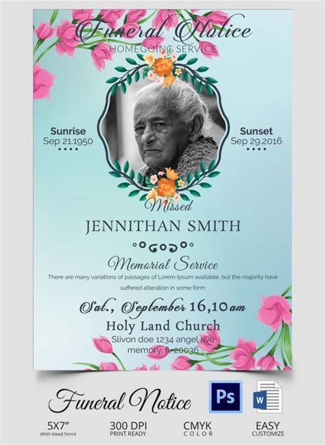 Even though it is a formal and professional event, but you want to make the celebration friendly and warm. Funeral Notice - 5+ Word, PSD Format Download | Free ...