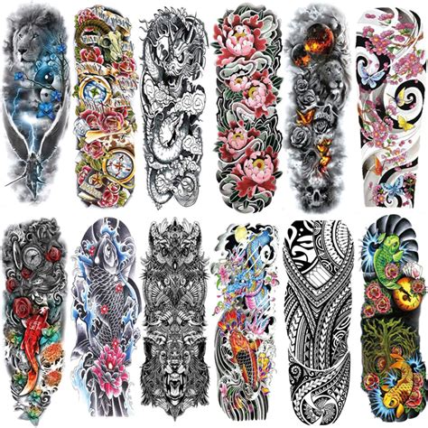 buy aresvns full arm temporary tattoos for men and women l19“xw7” waterproof sleeve tattoo