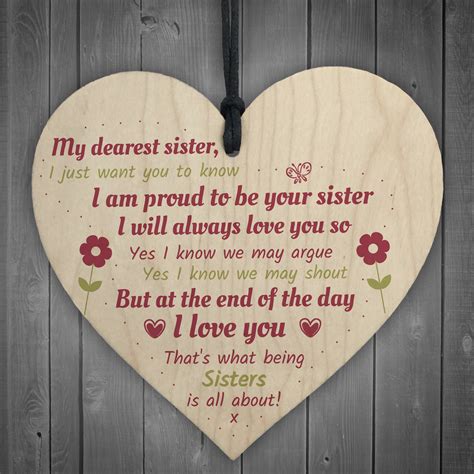 Sister T Birthday T For Sister Keepsake Poem Wooden Heart